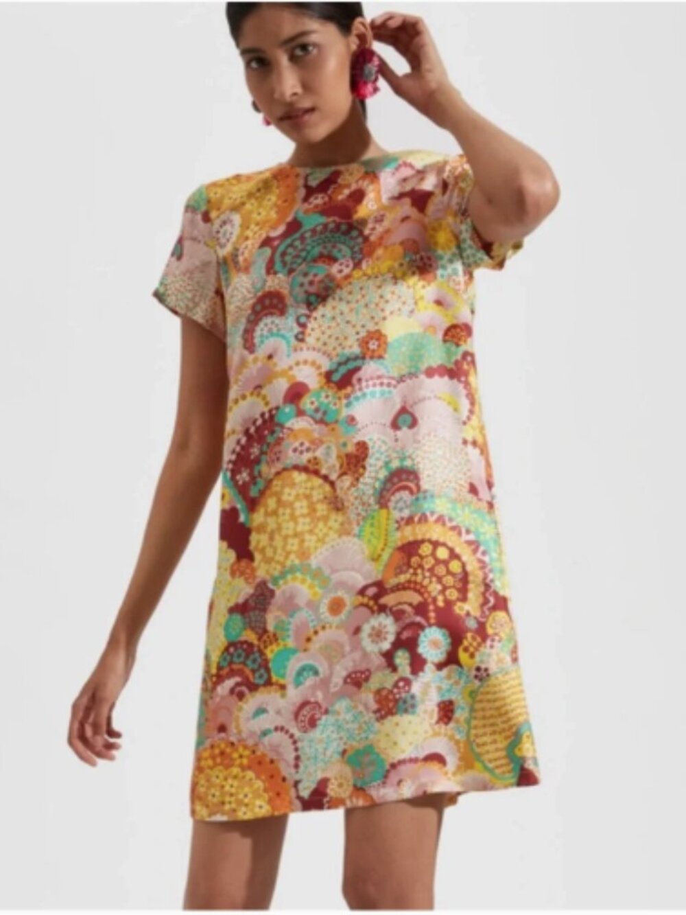 La DoubleJ Floral Silk Twill Short Sleeve Mini Swing Dress M